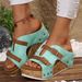 Summer New Women's Open Toe Slippers Large Size Thick Bottom Wedge Heel One Strap Beach Shoes Light Foam Bottom with Buckle_vogvips.com