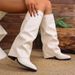Women's Large Size Pleated High Heeled Fashion Boots Thick Heel Autumn New High Leg Trousers Boots_vogvips.com