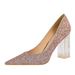 9217-1 Fashion Transparent Crystal Thick High Heel Shallow Mouth Pointed Sexy Nightclub Shining Sequin Single Shoe_vogvips.com
