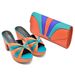 Spliced color high-heeled sandals and bag set banquet party design_vogvips.com