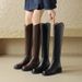 Women's Elegant French Retro Knight Boots – Genuine Leather High Calf Boots With Square Toe & Low Block Heel, Fashionable Winter Boots For Women_vogvips.com
