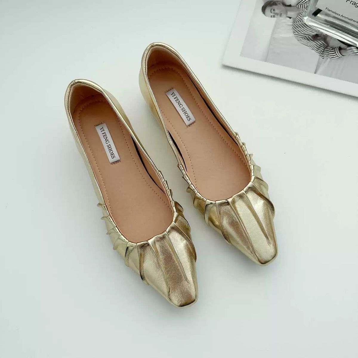 Hidden Wedge Shallow Mouth Flat For Women Spring And Autumn New Pleated Slip-On Boat Granny Shoes_vogvips.com