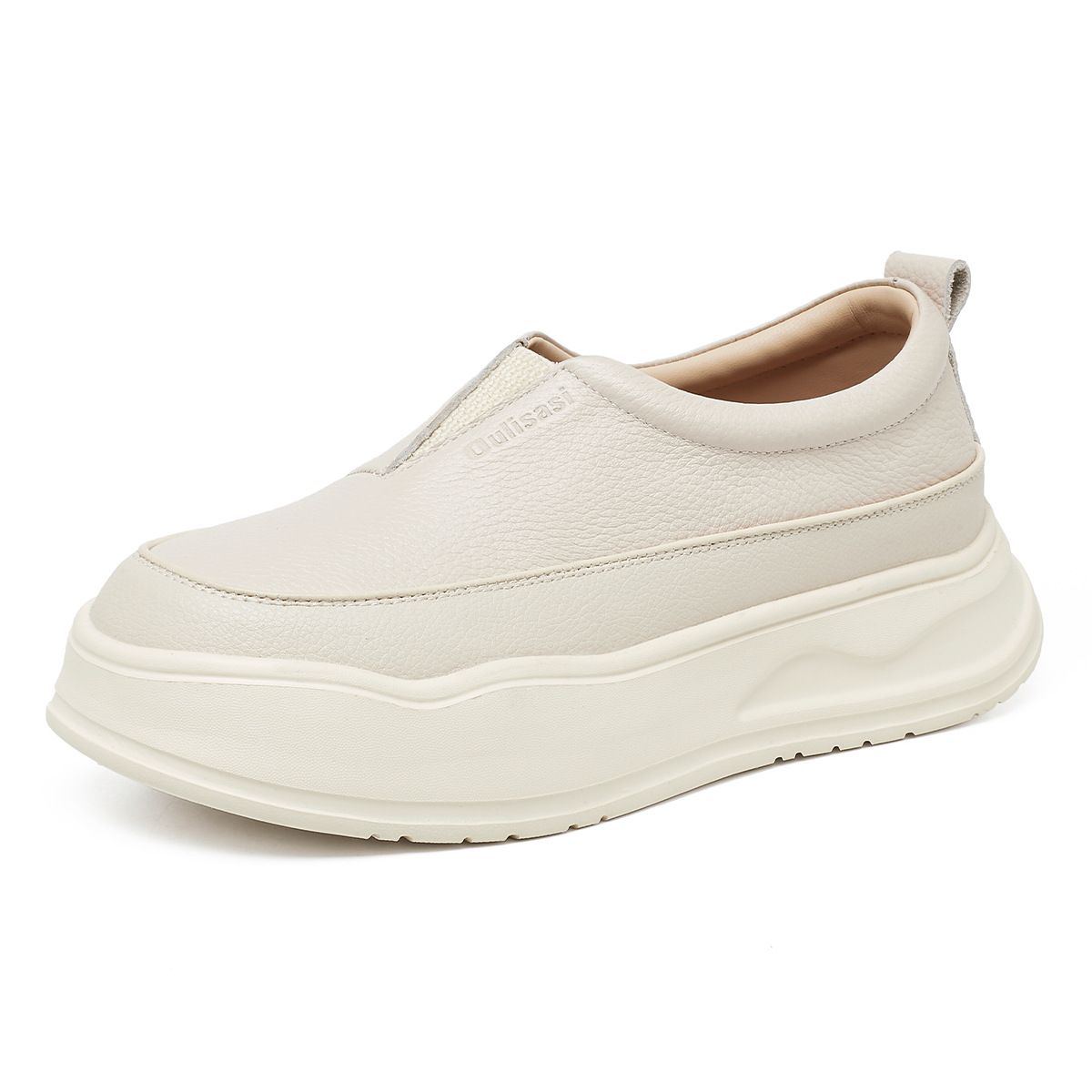 Genuine Leather White Sneakers For Women 2025 Spring First Layer Cowhide Slip-On Shoes Retro Style Korean Version Casual Thick Sole Shoes_vogvips.com