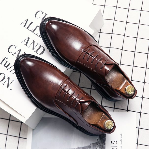 Casual Leather For Men British Style Pointed Toe Business Formal Work Groom Wedding Nightclub Hairstylist Black Korean_vogvips.com