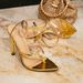 Gold High Heel Women's Shoes Stilettos Fashionable Party Evening Gathering Pointed Buckled Split Toe Women's High Heel Sandals_vogvips.com