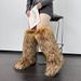 New High Boots And Knee High Snow Boots For Warmth, Imitation Fox Fur Boots, Imitation Raccoon Fur Boots, Y2K Fur Boots_vogvips.com