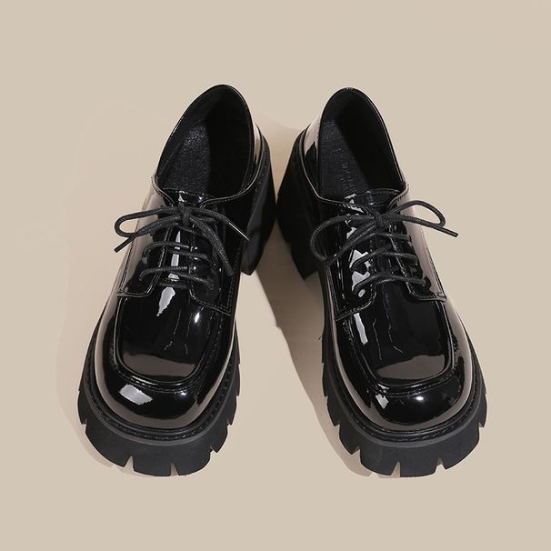 Plus Size Women's 41-43 Small Leather Shoes Women Spring Autumn Thick Sole Loafers 2024 Black High Chunky Heel Trendy_vogvips.com