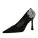 H L French Pointed Shallow High Heeled Shoes With Fine Heels Suede Rhinestones Side Flowers Single_vogvips.com