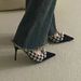 Houndstooth Pattern High Heels For Women 2023 Summer New Style Elegant Internet Celebrity Pointed Toe Versatile Black_vogvips.com