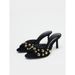Summer New Arrival Women's Black Suede One Strap High Heel Sandals Rivet Embellished Backless Slip On Shoes_vogvips.com