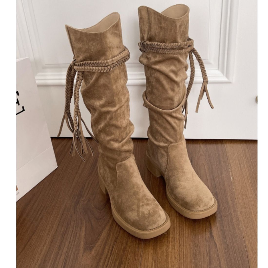 Soft Leather Version~ Wasteland Tassel Knight Thick Heel Over-the-Knee Long Slimming High Tube Boots For Women_vogvips.com