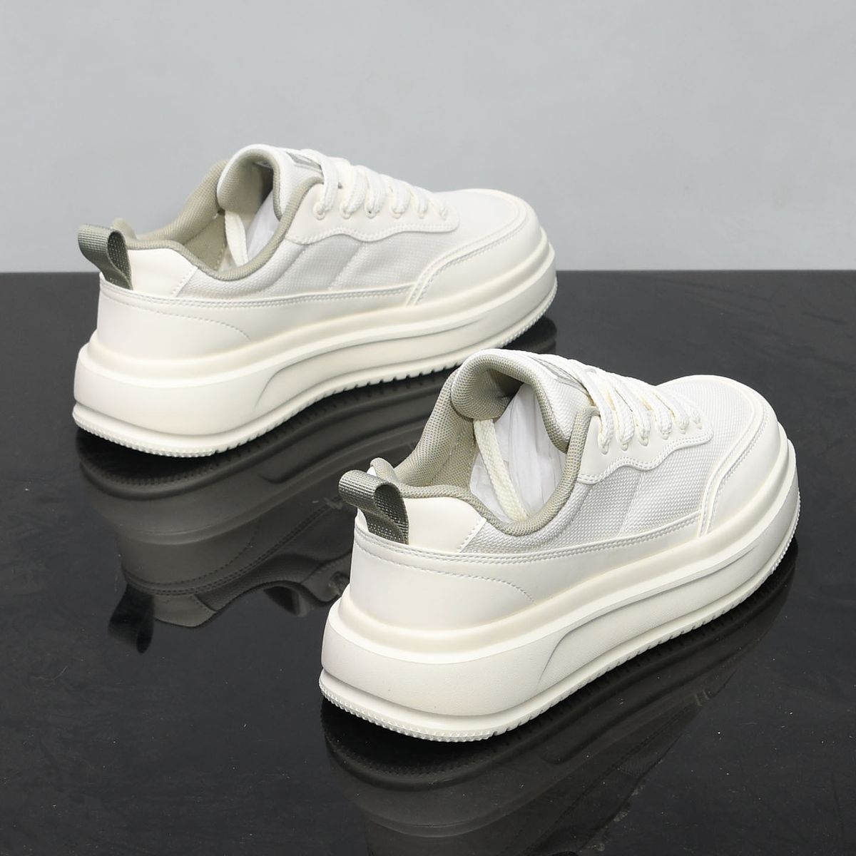 New Spring/Summer Men's Shoes, Stylish And Versatile Casual Sneakers, Thick Soled Height Increasing White Shoes, Korean Style Trendy Mesh Shoes X17_vogvips.com