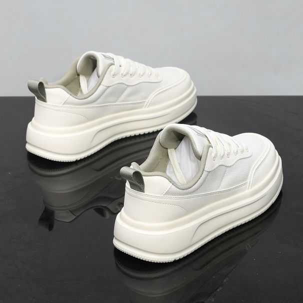 New Spring/Summer Men's Shoes, Stylish And Versatile Casual Sneakers, Thick Soled Height Increasing White Shoes, Korean Style Trendy Mesh Shoes X17_vogvips.com