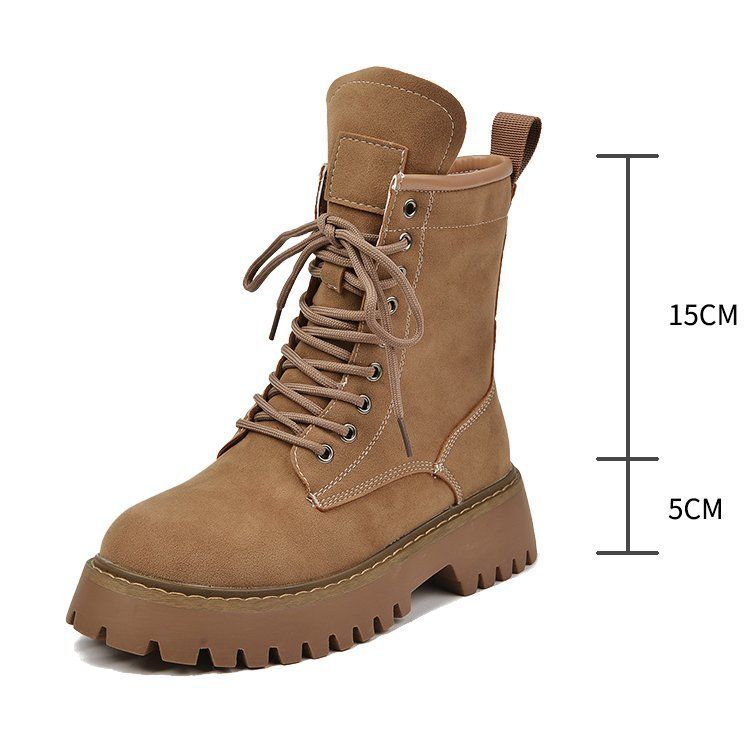 2022 Spring And Autumn Martin Boots For Women, Thick Heel, Waterproof, Durable, Round Toe, Mid-Calf, Suede, Waterproof_vogvips.com