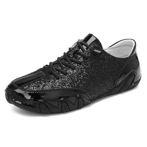 Couple Shoes Men Women Shoes Gold Casual Sneakers Black Leather Sneakers Low Top Fashion Shiny Man Sneakers Glitter Flat_vogvips.com