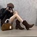 Alilovers Slimming Pointed Pleated Short For Women Spring And Autumn Single Western Chunky Heel Martin Boots_vogvips.com