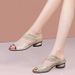 Chunky Heel Peep-Toe Sandals For Women 2025 Summer New Style Genuine Leather Mid-Heel Mesh Rhinestone Fashionable Outdoor Sandals For Women_vogvips.com