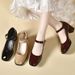Large Size Genuine Soft High-heeled For Women, With A Strap, Chunky Heel, Square Toe, Black Patent Leather Single Shoes,_vogvips.com