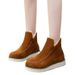 Women's Shoes Chunky Sole Round Toe Mid-Calf Boots - Winter Warm Fleece Lined Casual Slip-On Shoes With Rubber Outsole_vogvips.com
