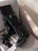 ~Women's Black Metal Belt Buckle High Knight Thick Sole Slimming Over-the-Knee Boots_vogvips.com
