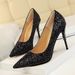 Women's Elegant High Heel Party Shoes With Metallic Heel & Glitter Pointed Toe For Evening Events High Heel Shallow Mouth Pointed Toe Sequin Shoes_vogvips.com
