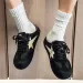 Men Black Suede Backless Mules White Star Patch Lace Up Flat Casual Slide Sneakers_vogvips.com
