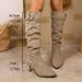 Elegant Pointed Toe Chunky Heel Knee High Boots For Women - Vintage Suede Stacked Boots With Buckle Detail, Comfortable Cotton Lining_vogvips.com