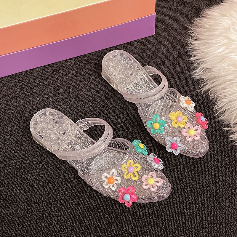 Korean-style Women's Flat 2025 Summer Sandals For Outdoor Wear, Fashionable Perforated Casual Trendy Crystal Shoes,_vogvips.com