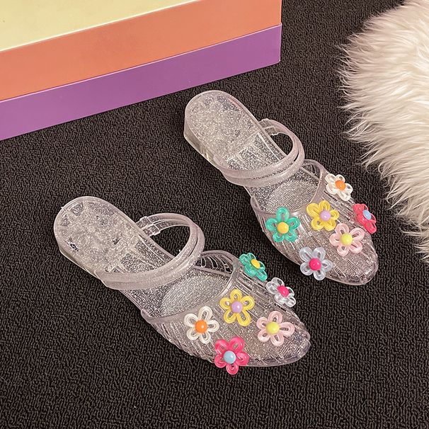 Korean-style Women's Flat 2025 Summer Sandals For Outdoor Wear, Fashionable Perforated Casual Trendy Crystal Shoes,_vogvips.com