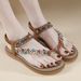 W676-3 New Summer 2025 With Rhinestones Comfortable Casual Beach Round Toe Flat Sandals_vogvips.com
