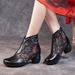 Ethnic Style Autumn Winter New Cowhide Fleece Lined Warm Cotton Shoes Women's Chunky Heel Soft Sole Non-Slip Short Boots_vogvips.com