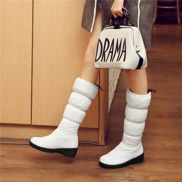 Winter New Snow Women, Mid-Heel, Thickened, Large Size, Warm Cotton Boots, Flat Heel, Round Toe, Lightweight, Casual_vogvips.com