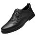 Men's Round Head Casual Shoes Single Shoes Men's Leather Shoes Splicing Lace-up Shallow Mouth Men's Shoes_vogvips.com