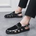 Large Size Fisherman Leather British Summer Breathable Hollow Out Men's Shoes Buckle Formal Sandals_vogvips.com