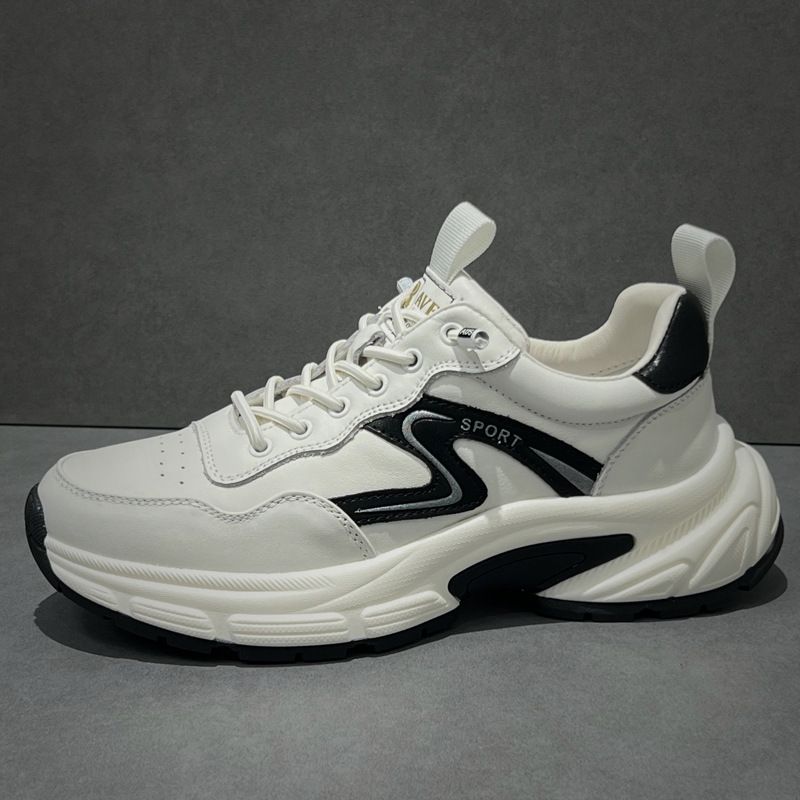 Sports Casual Genuine Leather Breathable Lightweight Soft Trendy Height Increasing White Shock Absorbing Thick Sole_vogvips.com