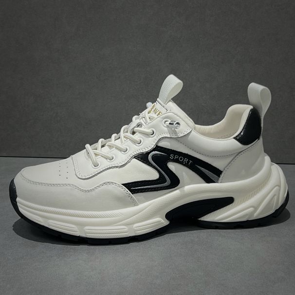 Sports Casual Genuine Leather Breathable Lightweight Soft Trendy Height Increasing White Shock Absorbing Thick Sole_vogvips.com