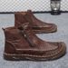 Large Size Men's Leather Boots, Men's Fashion Stitching Shoes, Ankle Boots, Flat Martin Boots, Outdoor High-Top Shoes 99_vogvips.com