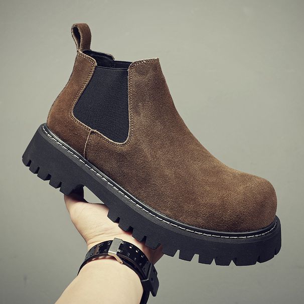 Martin Boots Men's High-top Velvet Warm Medium-top Leather Shoes Men's One-pedal Chelsea Boots Men_vogvips.com
