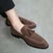 Suitable For All Seasons British Style Casual Slip-On Pointed Toe Leather Shoes For Men Summer Korean Version Suede Tassel Hair Stylist Loafers_vogvips.com