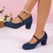 2026 New Vintage Suede Mary Jane Shoes, Round Toe, Single Strap, Chunky High Heel, Suitable For Daily Commuting_vogvips.com
