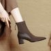 Pointed Toe Short Boots For Women, Chunky Heel, 2025 New Autumn Winter Soft Leather High Heel Slim Boots, Mid-Calf Boots, French S_vogvips.com