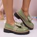 Women's plus Size Slip-On Leather Shoes Platform Low Top Bow Detail Spring Style Size 43_vogvips.com