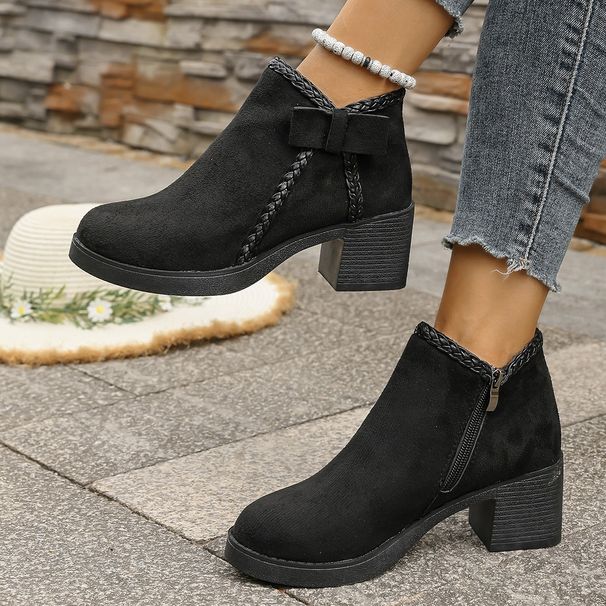 Women's Plus Size Suede Ankle Boots Autumn Mid Heel Chunky Retro Martin Style Side Zipper_vogvips.com