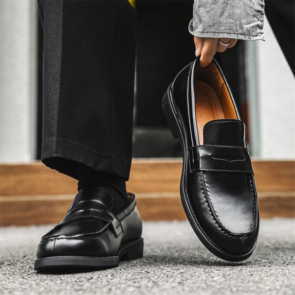 Slip-On Loafers Black Derby Men's Lazy Business Formal Casual British Style Leather Shoes 14532-J_vogvips.com