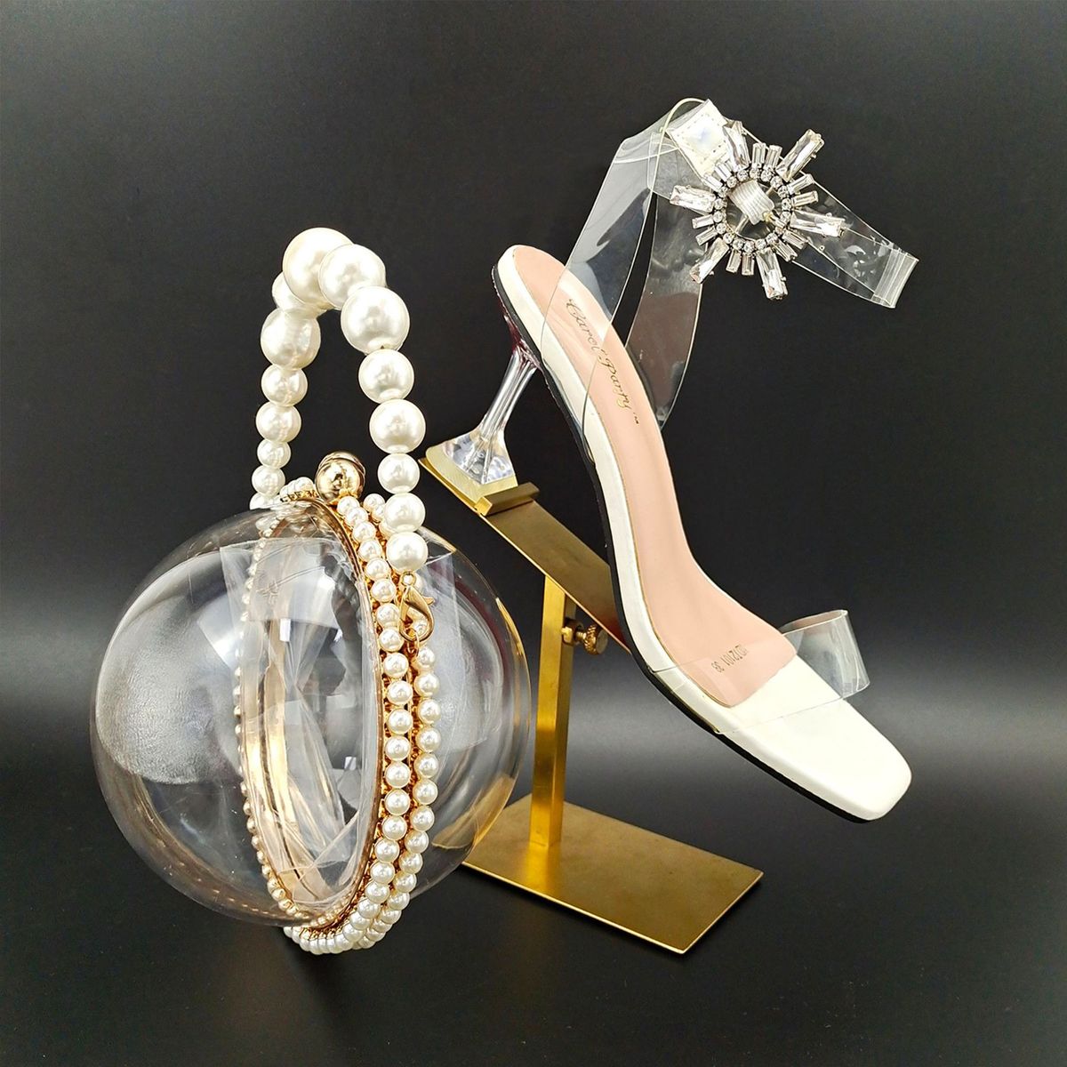 Women S Shoe And Bag Set Open Toe High Heeled Sandals With Spherical Acrylic Clutch Casual Everyday Wear_vogvips.com