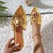 Women's Shoes Hot Selling Women's Flat Slippers New Pointed Open Toe Metal Decoration Middle East ShoesGolden Shoes_vogvips.com