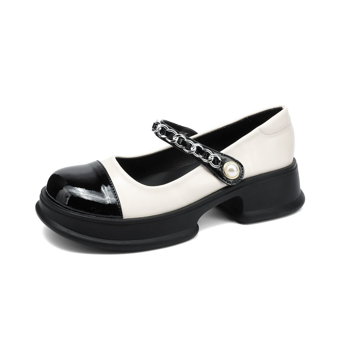 thick-soled Mary Jane Shoes Women's Word With Thick Heel Light Mouth Color Matching French Soft-soled Single Shoes_vogvips.com