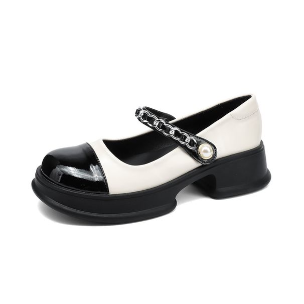 thick-soled Mary Jane Shoes Women's Word With Thick Heel Light Mouth Color Matching French Soft-soled Single Shoes_vogvips.com