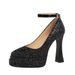 8325 European And American Style Single-strap High-heeled Shoes, Ultra-high Thick Heel, Sequined Shallow Round Toe,_vogvips.com