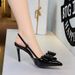 312-H87 European And American High-heeled Shoes For Women, Sexy Stiletto Heel, Patent Leather, Shallow Cut, Bow Strap,_vogvips.com
